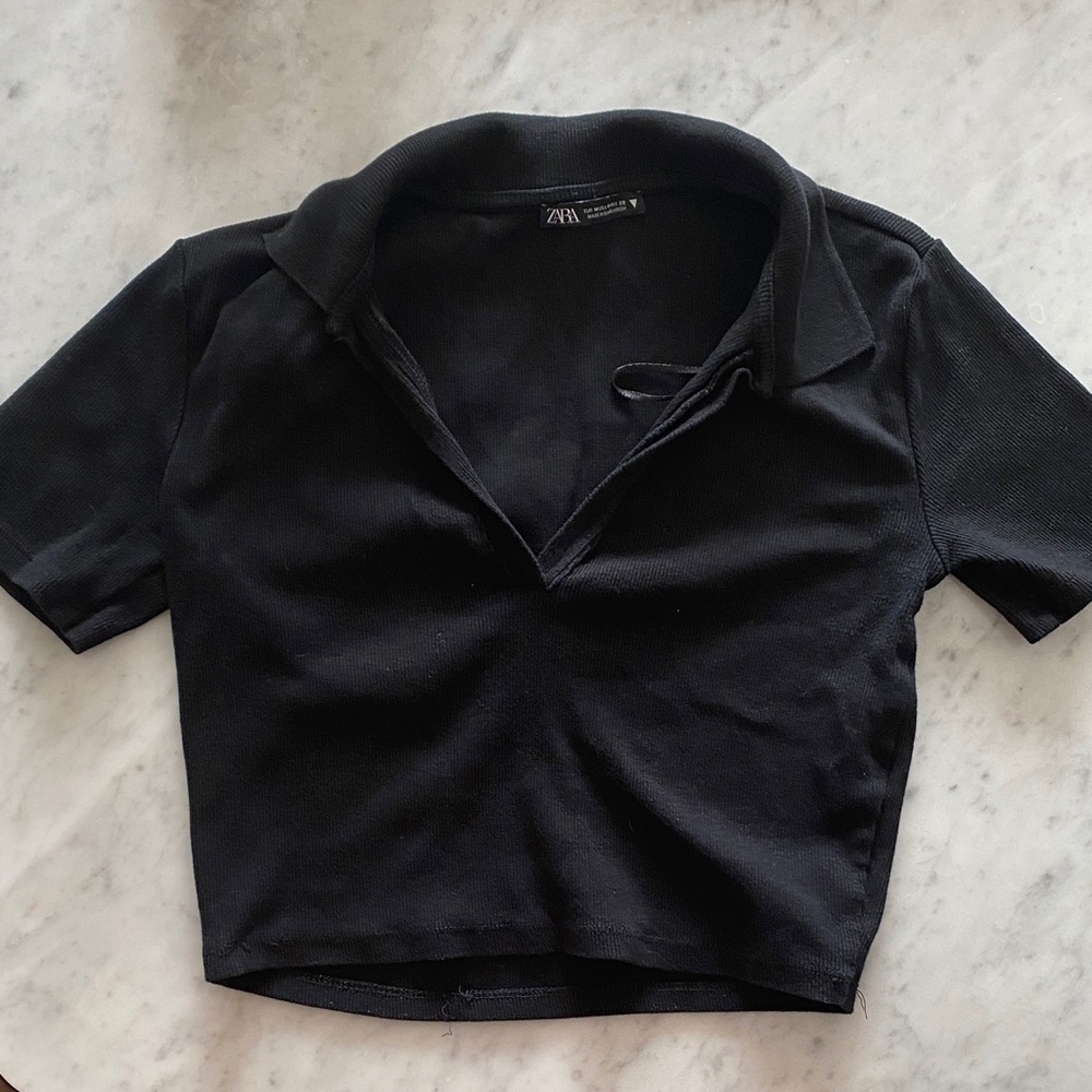 Zara Black Collared Crop Top